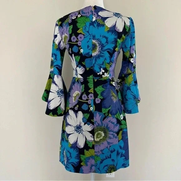 Trina Turk Winnie Wild Flower Faille Bell-Sleeve Dress NWT Sz 0 - Picture 6 of 9